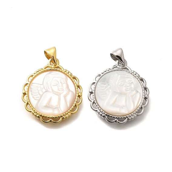 Подвески-ангелы из натуральной белой ракушки, вырезанные из латуни, стойки покрытие, 