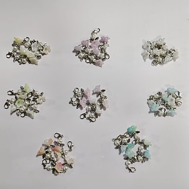 48 piezas 8 estilos de adornos colgantes de imitación de perlas de plástico acrílico y ABS, flor, con broches de langosta de la aleación de la garra, Platino
