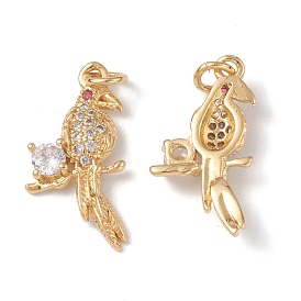 Rack Plating Brass Micro Pave Cubic Zirconia Pendants, Crow Charm, Cadmium Free & Lead Free, with Jump Ring