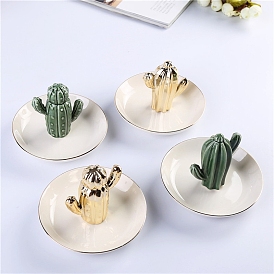 Ceramic Cactus Shape Jewelry Tray, for Holding Small Jewelries, Rings, Necklaces, Earrings, Bracelets, Trinket, for Women Girls Birthday Gift