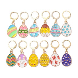 Easter Egg Alloy Enamel Pendant Decoration, with 304 Stainless Steel Leverback Findings