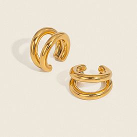Double Layer 304 Stainless Steel Clip-on Earrings for Women