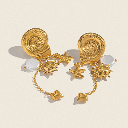 Серьги-подвески из нержавеющей стали с морскими звездами, солнцем и сердцем