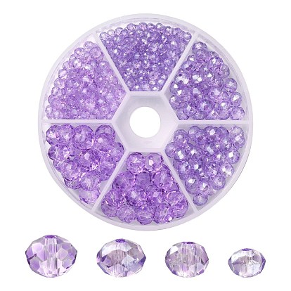 4 Style Baking Paint Glass Beads Strands, Pearl Luster Plated, Faceted, Rondelle