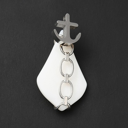 Natural White Shell Pendants, Teardrop Charm, with Stainless Steel Color Plated 304 Stainless Steel Anchor Findings