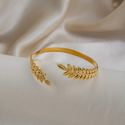 Винтажные 304 браслеты-манжеты из нержавеющей стали для женщин, пшеничный лист