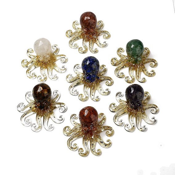 Фигурки осьминога из смолы, Рейки золотая фольга с натуральными драгоценными камнями внутри для украшения домашнего офиса и стола