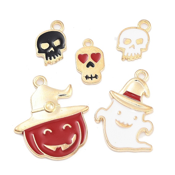 Подвески из светлого позолоченного сплава с эмалью на тему Хэллоуина, без кадмия и без свинца, амулет тыквы/черепа/призрака