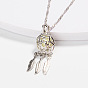 Luminous Glow in the Dark Alloy Cage Pendant Necklace for Women, Web with Feather Shape