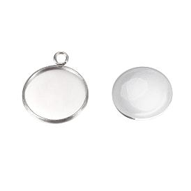 Pendant Making Sets, with 304 Stainless Steel Pendant Cabochon Settings and Glass Cabochons, Flat Round
