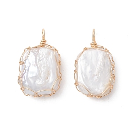 Подвески из натурального барочного жемчуга, жемчуга Кеши, обвитые медной проволокой, прямоугольник амулеты, белые