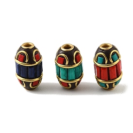 Cuentas hechas a mano de arcilla polimérica indonesia, con resina y latón sin chapar, oval