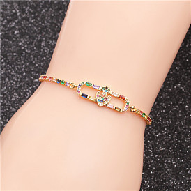 Copper Inlaid Zircon Colorful Oval Arrow Adjustable Bracelet for Women, Mother's Day Gift