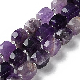 Natural Amethyst Beads Strands, with Seed Beads, Cube, Faceted
