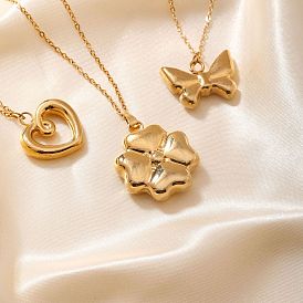 Fashion Elegant Golden Plated Stainless Steel Pendant Necklaces, with Cable Chain for Women Girl, Clover/Buterfly/Heart