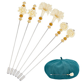 6шт 3 латунные штифты в форме цветка, с синтетическими коралловых