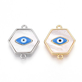 Латунные подвески-шармы с шестигранным соединителем в виде натуральной ракушки, без кадмия, без никеля и без свинца, доджер синяя эмаль злые глазные ссылки