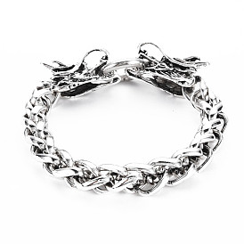 Men's Alloy Wheat Chain Bracelet, with Spring Gate Rings, Dragon