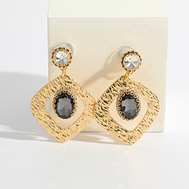 Geometric Zirconia Stud Earrings with Silver Pin for Women, Diamond-shaped Glass Ear Hooks Jewelry.