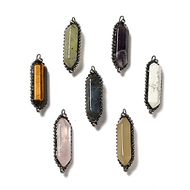 Natural Gemstone Big Pendants, Faceted Bullet Charms, with Antique Silver Tone Brass Chain and Stannum, Lead Free & Cadmium Free