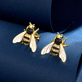 Серьги-гвоздики в форме пчелы 925 из стерлингового серебра, с кубического циркония и эмали