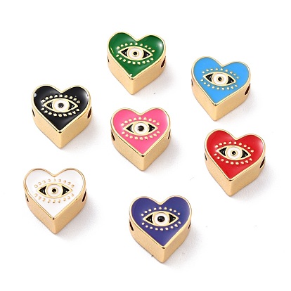 Настоящие 18 к позолоченные латунные бусы, с эмалью, долговечный, сердце с сглаза