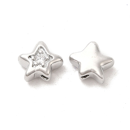 Brass Cubic Zirconia Beads, Star, Real 18K Gold Plated/Platinum