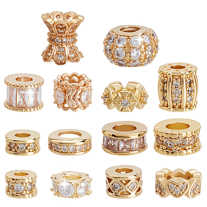 14 шт 14 стили латунные бусины из кубического циркония микропаве