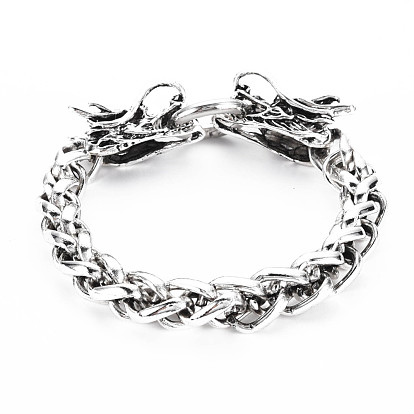 Men's Alloy Wheat Chain Bracelet, with Spring Gate Rings, Dragon