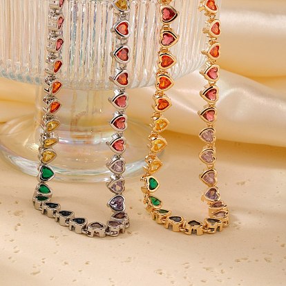 Женские теннисные ожерелья в форме сердца из латуни с разноцветными стразами