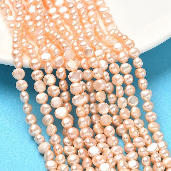 Нити из натурального культивированного пресноводного жемчуга, двух сторон полированной, класс 6а+