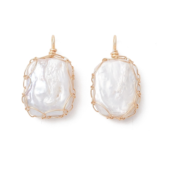 Подвески из натурального барочного жемчуга, жемчуга Кеши, обвитые медной проволокой, прямоугольник амулеты, белые