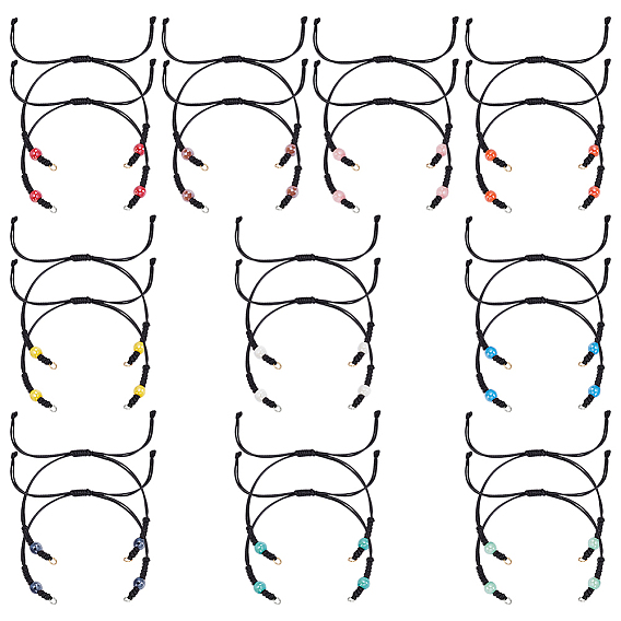 20 шт. 10 стили браслеты из фарфора ручной работы с круглыми бусинами и вощеным полиэстеровым шнуром, для браслета решений, с 304 кольцами из нержавеющей стали