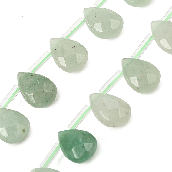 Natural Green Aventurine Beads Strands, Faceted Teardrop, Top Drilled, with Plastic Tube Beads