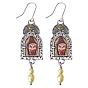 Arch with Owl Dangle Earrings with Enamel, Alloy Jewelry for Women