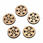 Undyed Natural Wooden Pendants, Flat Round with Flower