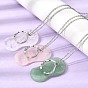 Natural Gemstone Alloy Flip Flops Pendant 304 Stainless Steel Cable Chain Necklaces, Platinum & Stainless Steel Color