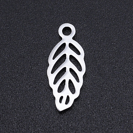 201 Stainless Steel Charms, Leaf, Hollow