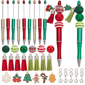 Christmas DIY Beadable Pen Making Kit, Including ABS Plastic Ball-Point Pen, Resin & Acrylic Beads & Alloy Enamel Pendants