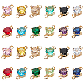 24 шт. 12 подвески-соединители из латуни с паве из кубического циркония, плоские круглые ссылки, золотые