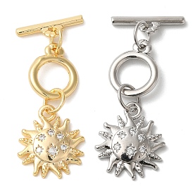 Brass Micro Pave Clear Cubic Zirconia Toggle Clasps, Sun