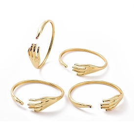 Bracelet de manchette ouvert avec paume de la main en zircone cubique, bijoux en laiton doré pour femme