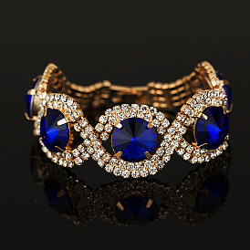 Multi-color Crystal Bracelet with Diamond-studded Chain