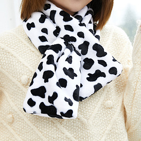 Fluffy Cow Print Polyester Imitation Wool Neck Warmer Scarf, Winter Scarf
