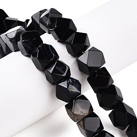 Natural Black Agate Beads Strands, Faceted Cube