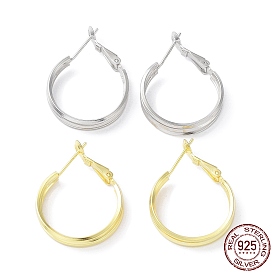 Rhodium Plated 925 Sterling Silver Hoop Earrings, Round, with S925 Stamp