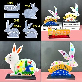 Easter Themed Silicone Display Decorations Molds, For DIY UV Resin & Epoxy Resin Craft Making, White, Rabbit/Word Easter Pattern