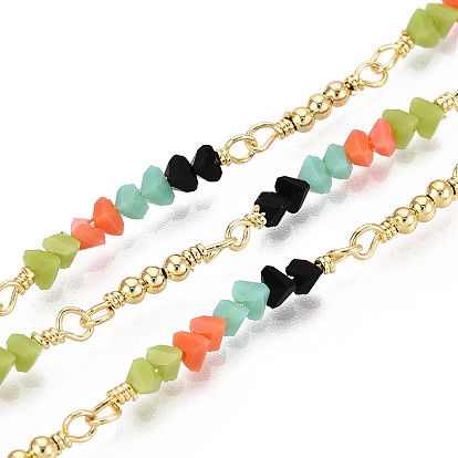 Цепочки ручной работы из латунных звеньев с овальными и треугольными стеклянными бусинами, с катушкой, пайки, реальный 18 k позолоченный
