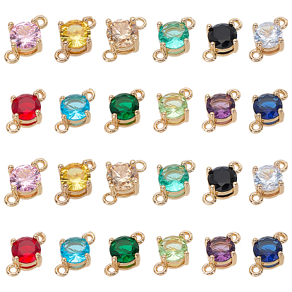 24 шт. 12 подвески-соединители из латуни с паве из кубического циркония, плоские круглые ссылки, золотые