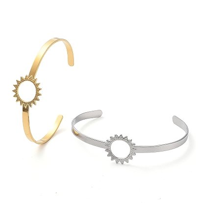 304 Stainless Steel Hollow Sunflower Cuff Bangle for Women